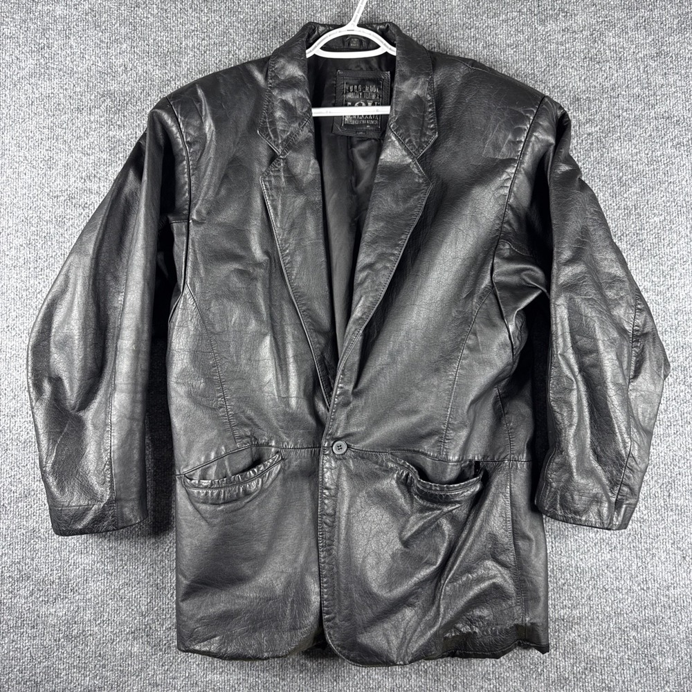 VINTAGE IOU Motorcycle Jacket Mens M Black Leather Biker Moto Grunge Button 90s